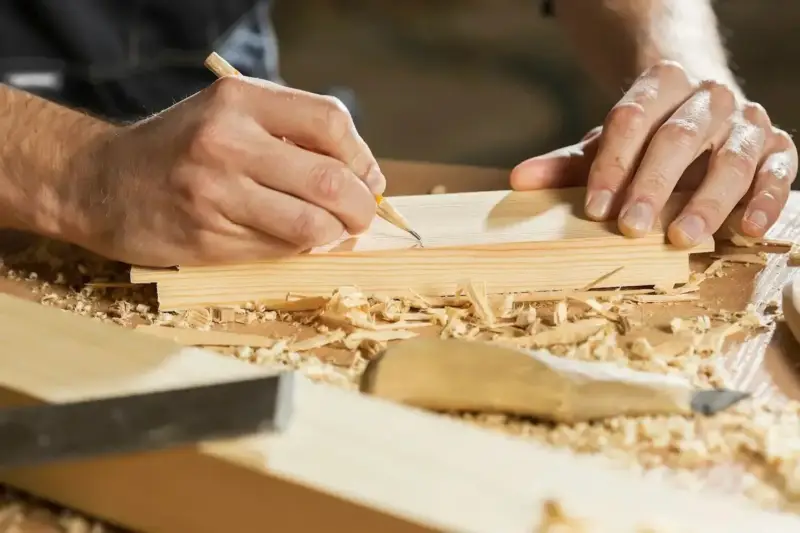 Carpenter marking trim for a renovation