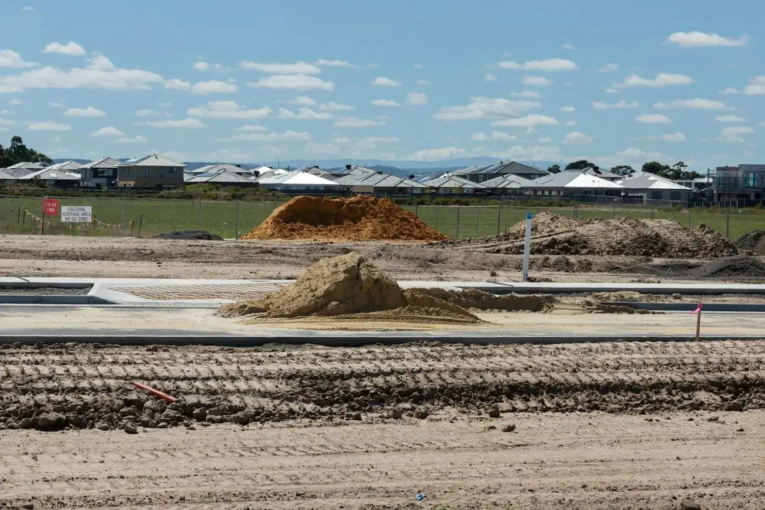 New-construction neighborhood lots being graded